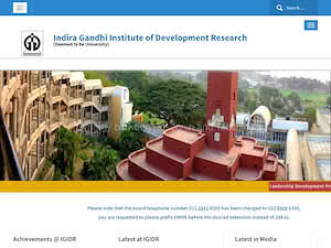 इंदिरा गांधी विकास संशोधन संस्था's official website homepage screenshot