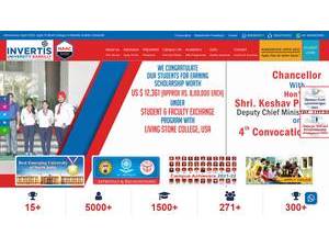 इन्वर्टिस यूनिवर्सिटी's official website homepage screenshot