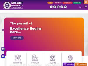 एम.आय.टी. आर्ट डिजाईन व टेक्नॉलॉजी विद्यापीठ's official website homepage screenshot