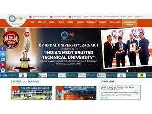 ओ.पी. जिंदल यूनिवर्सिटी's official website homepage screenshot