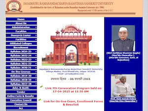 जगद्गुरु रामानन्दाचार्य राजस्थान संस्कृत विश्वविद्यालय's official website homepage screenshot