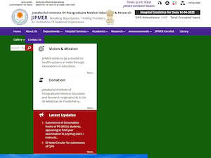 जवाहरलाल स्नातकोत्तर चिकित्सा शिक्षा एवं अनुसंधान संस्थान's official website homepage screenshot
