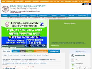 दिल्ली प्रौद्योगिकी विश्वविद्यालय's official website homepage screenshot