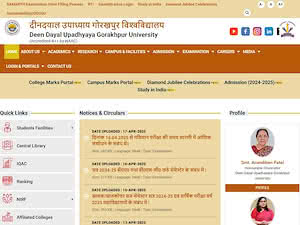दीन दयाल उपाध्याय गोरखपुर विश्वविद्यालय's official website homepage screenshot