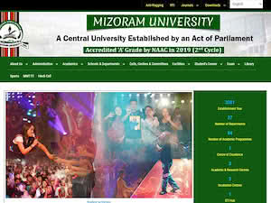 मिज़ोरम विश्वविद्यालय's official website homepage screenshot