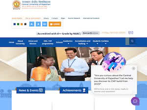 राजस्थान केन्द्रीय विश्वविद्यालय's official website homepage screenshot