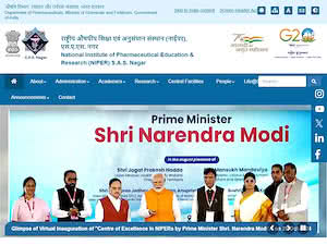 राष्ट्रीय औषधीय शिक्षा एवं अनुसंधान संस्थान, एस.ए.एस. नगर's official website homepage screenshot