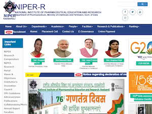 राष्ट्रीय औषधीय शिक्षा एवं अनुसंधान संस्थान, रायबरेली's official website homepage screenshot