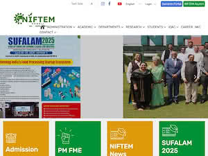राष्ट्रीय खाद्य प्रौद्योगिकी उद्यमशीलता एवं प्रबंधन संस्थान's official website homepage screenshot
