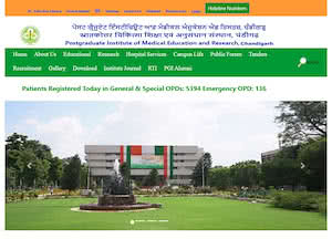 स्नातकोत्तर चिकित्सा शिक्षा एवं अनुसंधान संस्थान चण्डीगढ़'s official website homepage screenshot