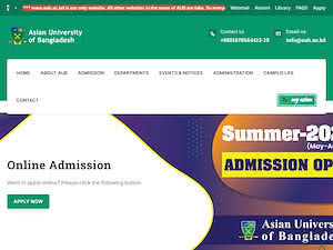 এশিয়ান ইউনিভার্সিটি অফ বাংলাদেশ's official website homepage screenshot