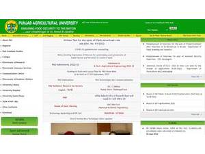 ਪੰਜਾਬ ਖੇਤੀਬਾੜੀ ਯੂਨੀਵਰਸਿਟੀ's official website homepage screenshot
