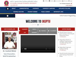 ਪੰਜਾਬ ਟੈਕਨੀਕਲ ਯੂਨੀਵਰਸਿਟੀ's official website homepage screenshot