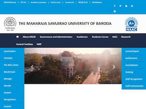 મહારાજ સયાજીરાવ યુનિવર્સિટી ઓફ બરોડા's official website homepage screenshot