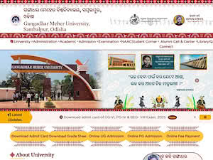 ଗଙ୍ଗାଧର ମେହେର ବିଶ୍ୱବିଦ୍ୟାଳୟ's official website homepage screenshot