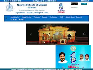 నిజాం ఇన్స్టిట్యూట్ ఆఫ్ మెడికల్ సైన్సెస్'s official website homepage screenshot