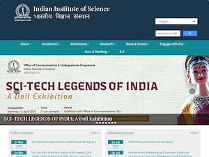 ಭಾರತೀಯ ವಿಜ್ಞಾನ ಸಂಸ್ಥೆಯು's official website homepage screenshot