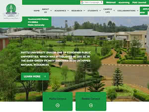 መቱ ዩኒቨርሲቲ's official website homepage screenshot